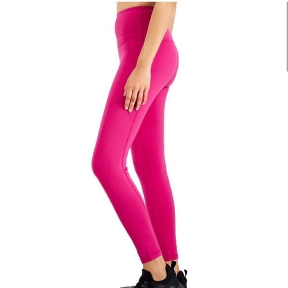 Women's Compression High-Waist Side-Pocket 7/8 Length Leggings, Xs fiery pink - Picture 3 of 10